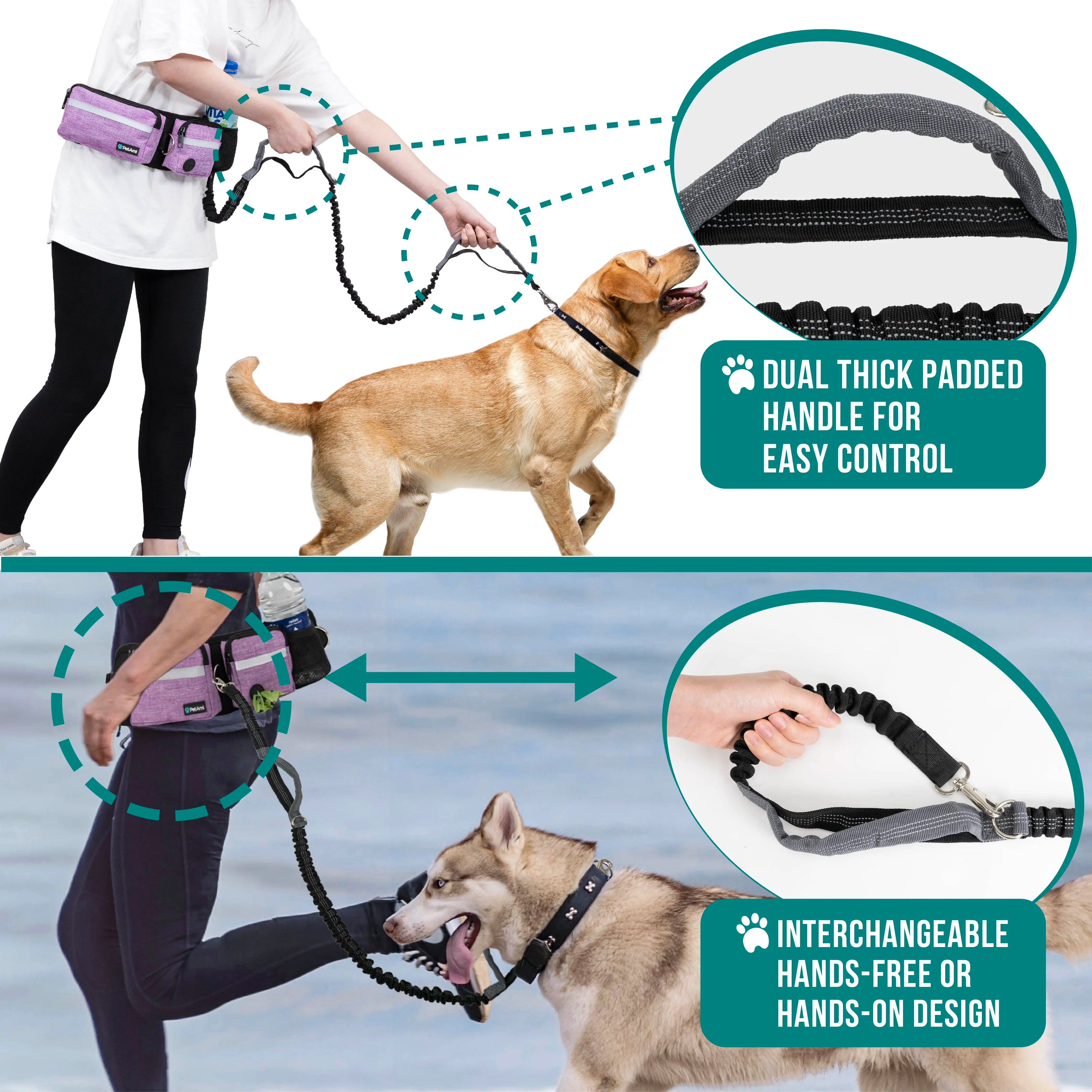 Hands-Free Dog Leash with Waist Bag - Perfect for Walking, Jogging, and Training Your Pet