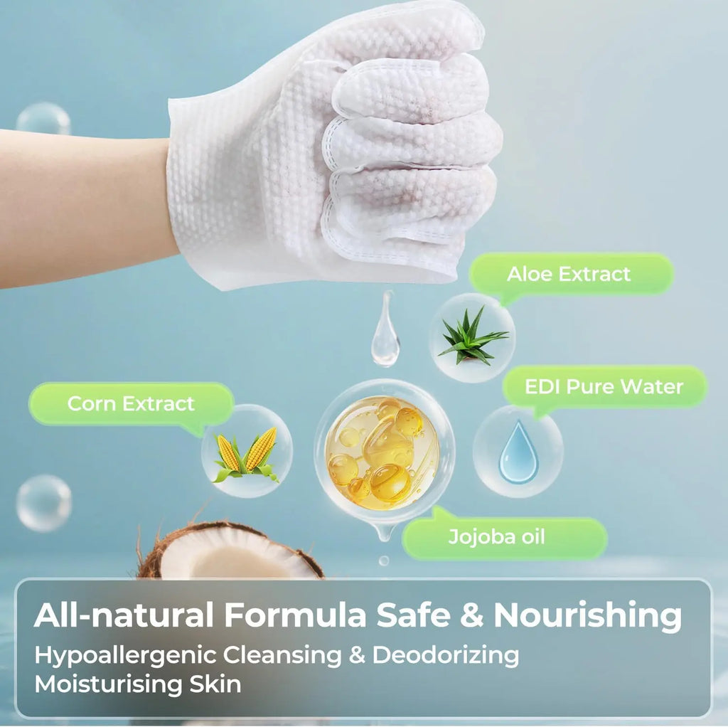 Effortless Pet Grooming: Moisturizing Gloves and Wipes for Dogs and Cats - Hypoallergenic, Rinse-Free Cleaning Solution (6 PCS)