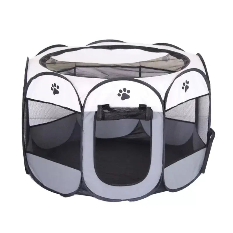 Portable Indoor/Outdoor Pet Playpen for Dogs, Cats & Rabbits - Removable Zipper Top, Grey, with Carrying Case