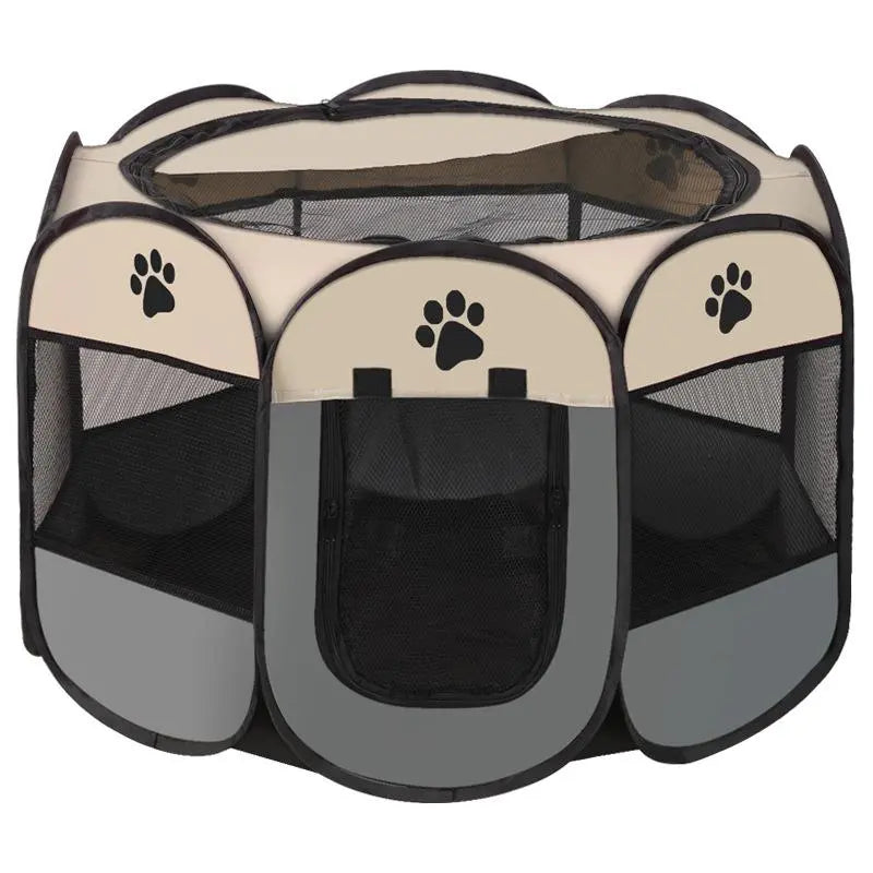 Portable Indoor/Outdoor Pet Playpen for Dogs, Cats & Rabbits - Removable Zipper Top, Grey, with Carrying Case