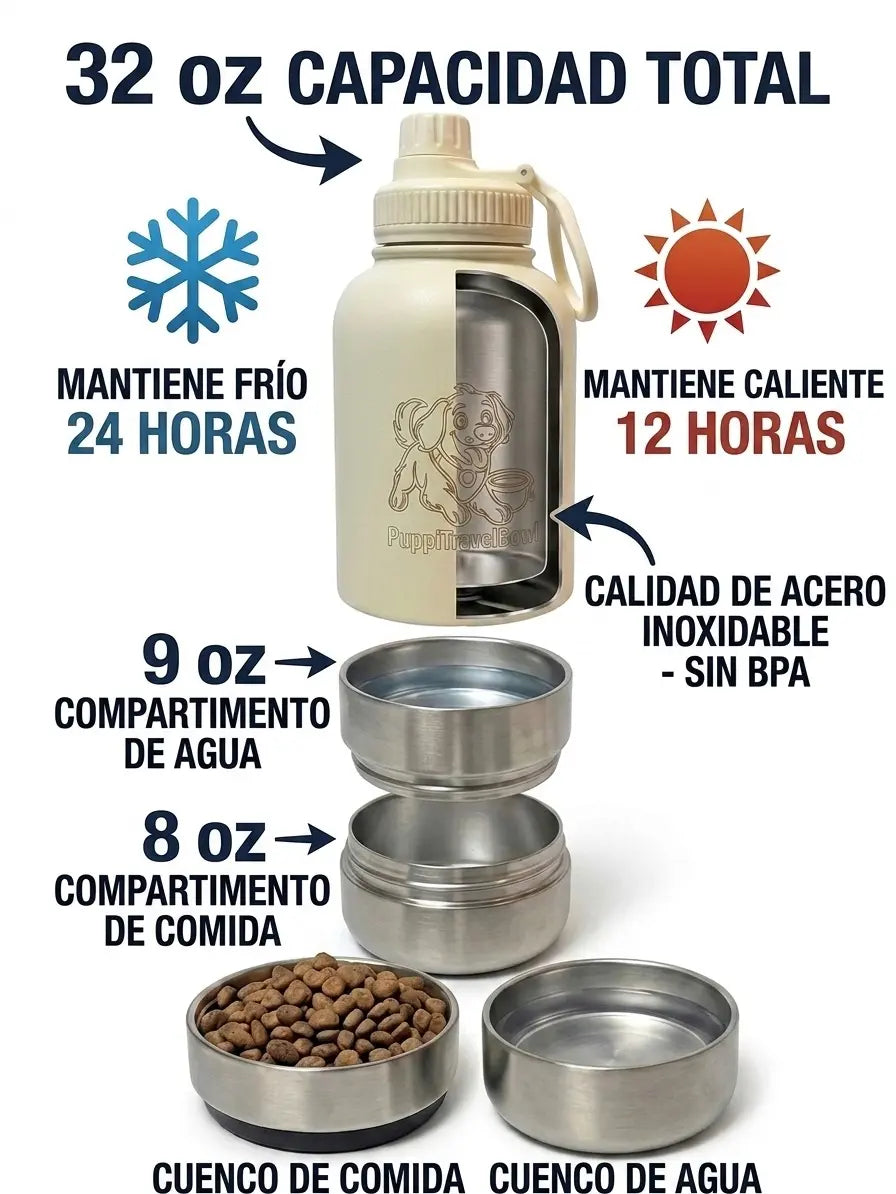 Dog Travel Water & Food Bottle – 3-In-1 Leak Proof Pet Thermos for Dogs