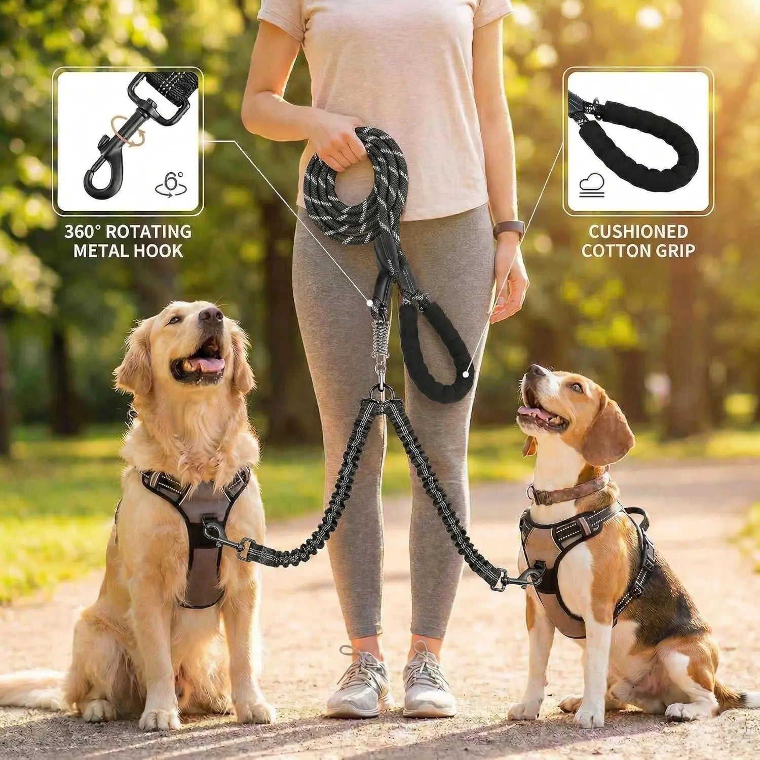 Experience Effortless Walks with the Pipidodo Dual Dog Leash - Shock Absorbing, Tangle-Free, and Comfortably Padded for Two Dogs!