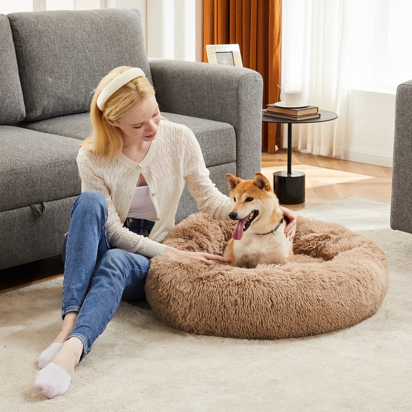 Indulge Your Pet with the Sweetcrispy Soothing Donut Bed | Cozy, Machine-Washable Comfort for Cats & Dogs | Plush Faux Fur & Non-Slip Base for Extra Safety