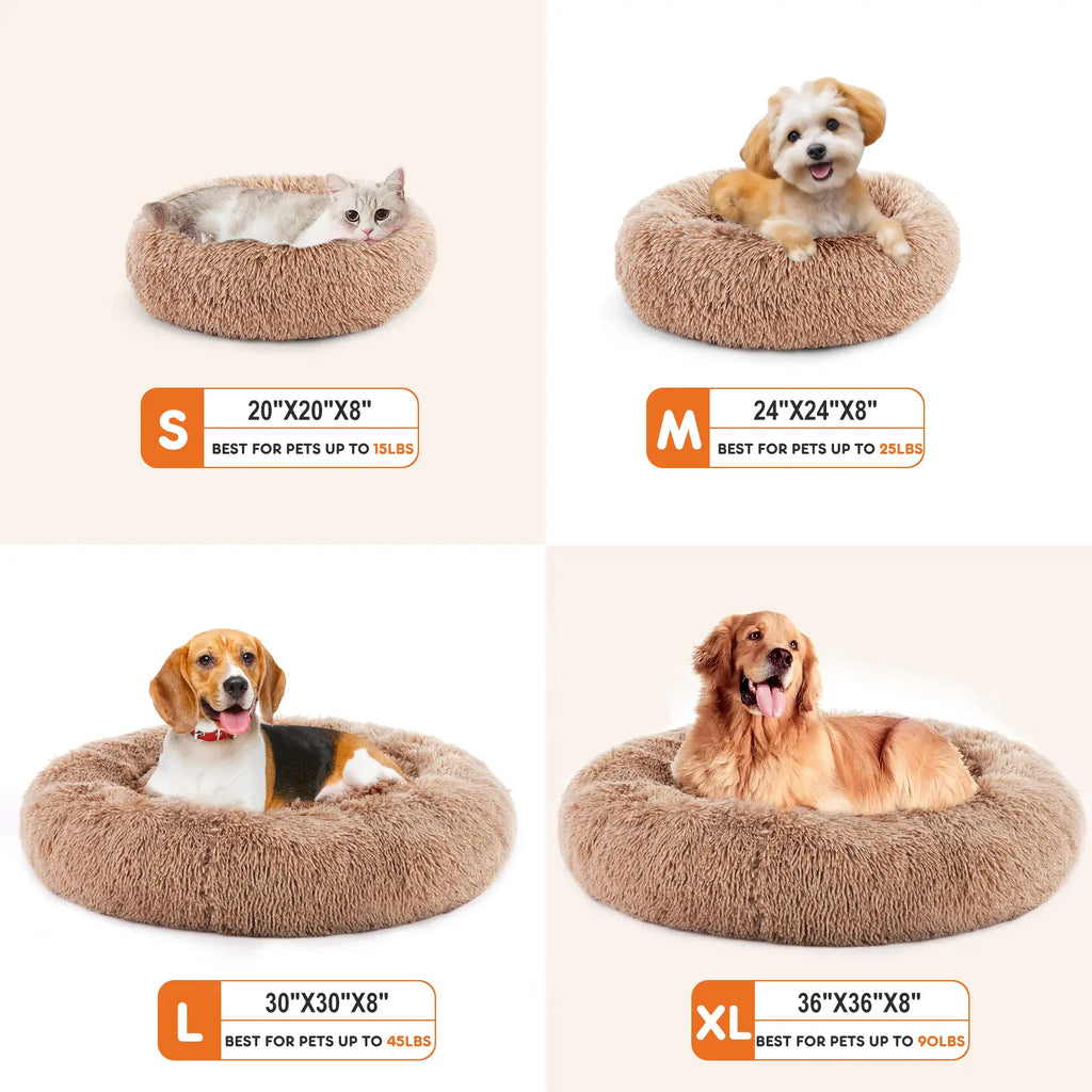 Indulge Your Pet with the Sweetcrispy Soothing Donut Bed | Cozy, Machine-Washable Comfort for Cats & Dogs | Plush Faux Fur & Non-Slip Base for Extra Safety