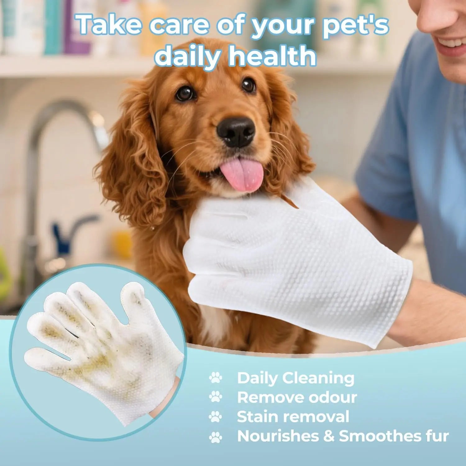 Effortless Pet Grooming: Moisturizing Gloves and Wipes for Dogs and Cats - Hypoallergenic, Rinse-Free Cleaning Solution (6 PCS)