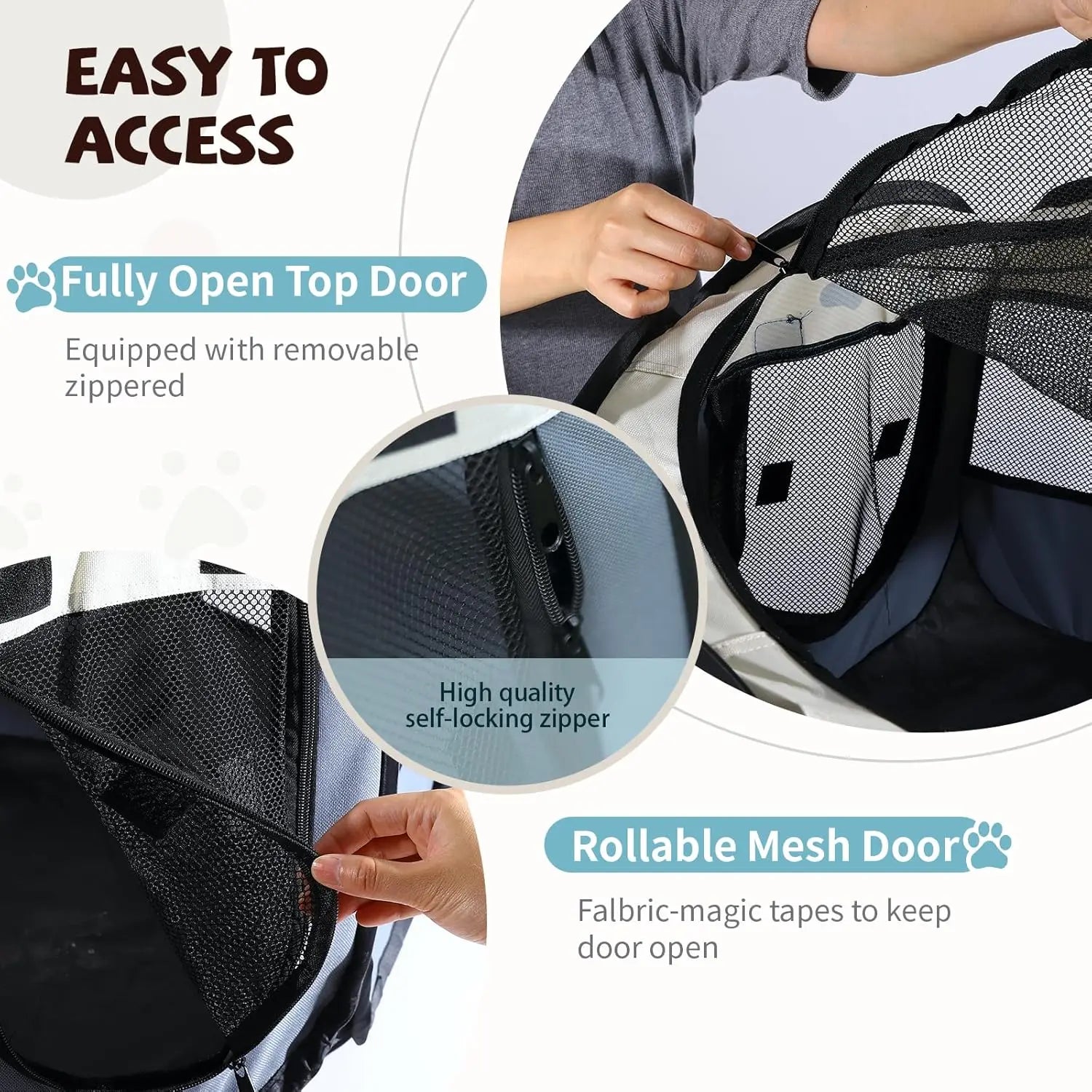 Portable Indoor/Outdoor Pet Playpen for Dogs, Cats & Rabbits - Removable Zipper Top, Grey, with Carrying Case