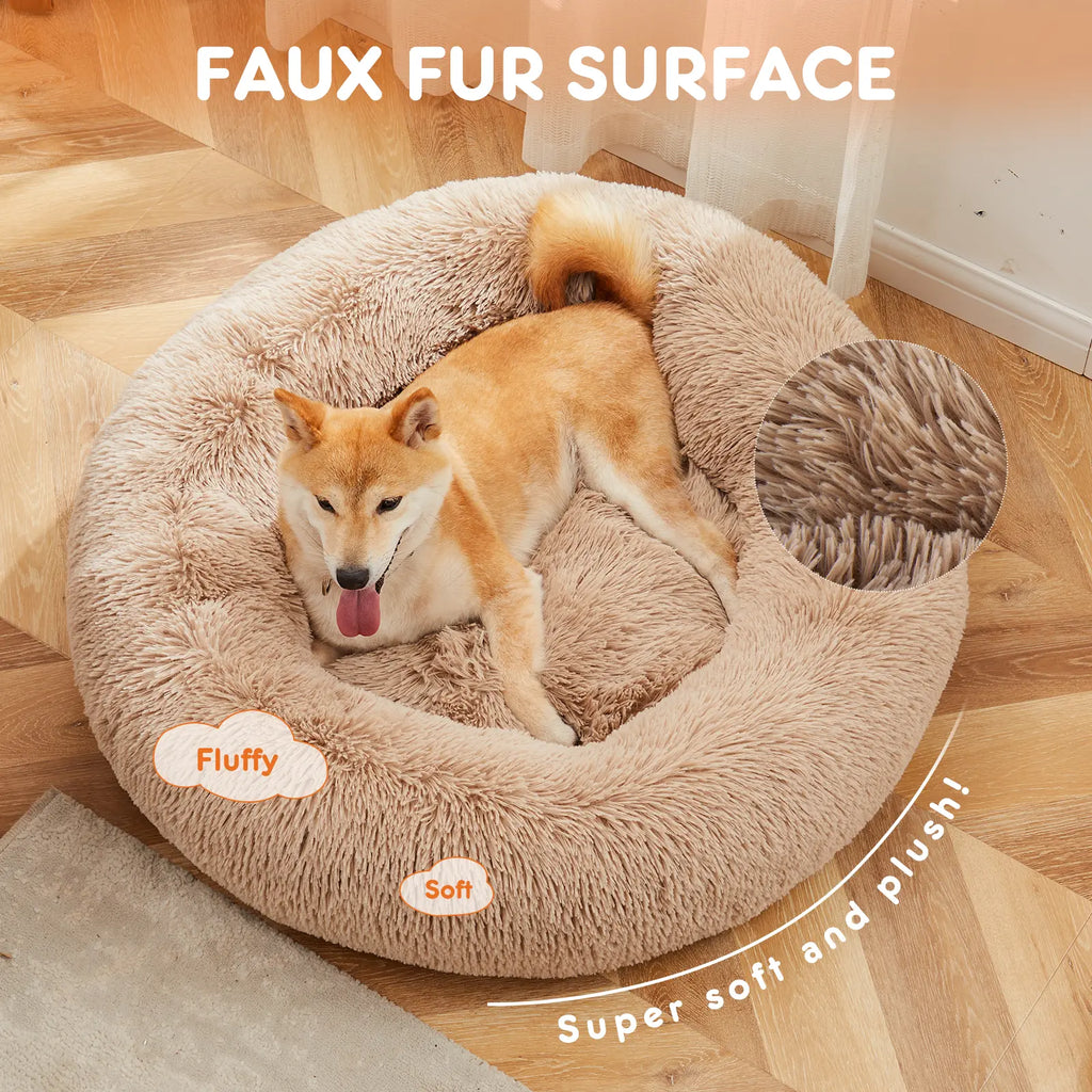 Indulge Your Pet with the Sweetcrispy Soothing Donut Bed | Cozy, Machine-Washable Comfort for Cats & Dogs | Plush Faux Fur & Non-Slip Base for Extra Safety