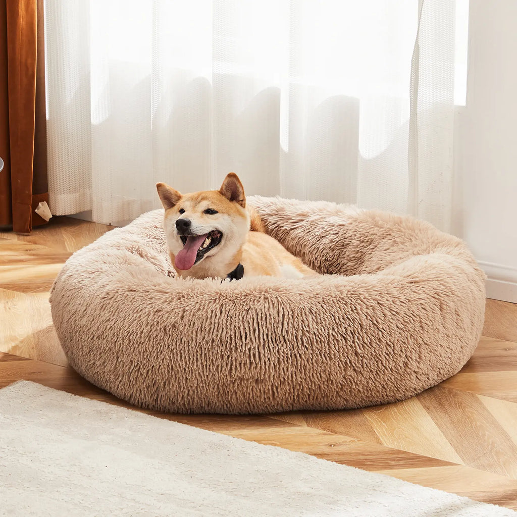 Indulge Your Pet with the Sweetcrispy Soothing Donut Bed | Cozy, Machine-Washable Comfort for Cats & Dogs | Plush Faux Fur & Non-Slip Base for Extra Safety