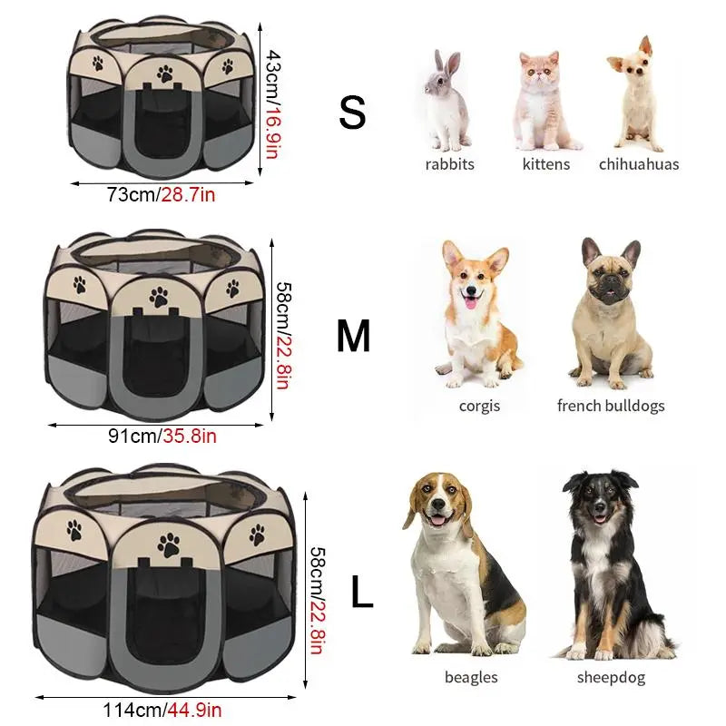 Portable Indoor/Outdoor Pet Playpen for Dogs, Cats & Rabbits - Removable Zipper Top, Grey, with Carrying Case