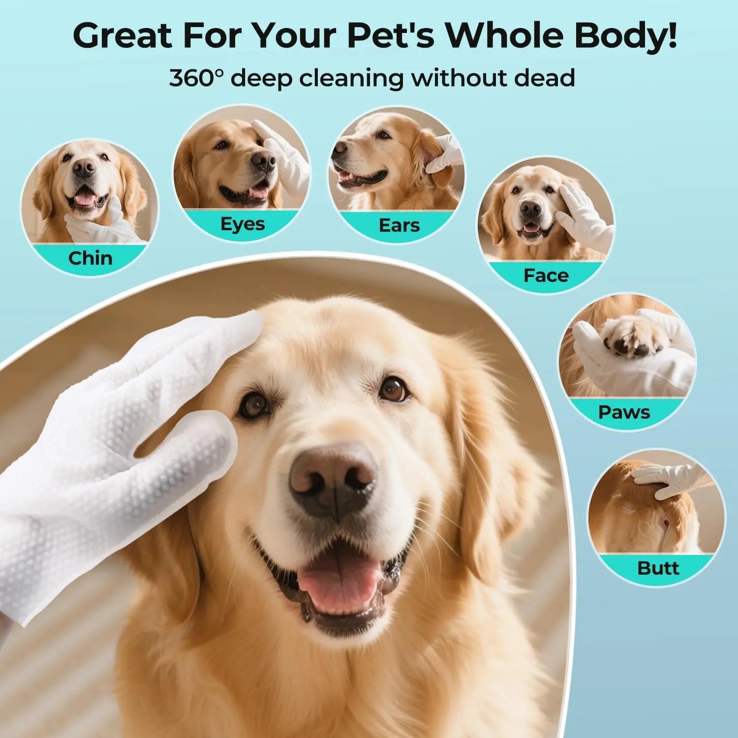 Effortless Pet Grooming: Moisturizing Gloves and Wipes for Dogs and Cats - Hypoallergenic, Rinse-Free Cleaning Solution (6 PCS)